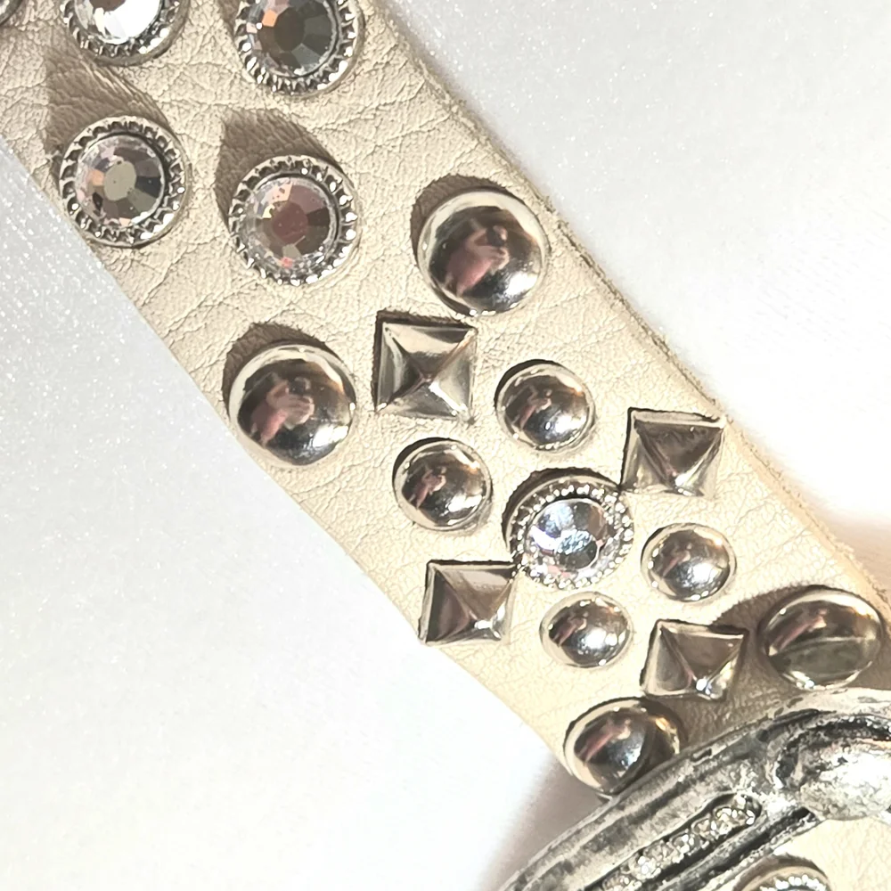 Studded Cream Belt with Silver Accents